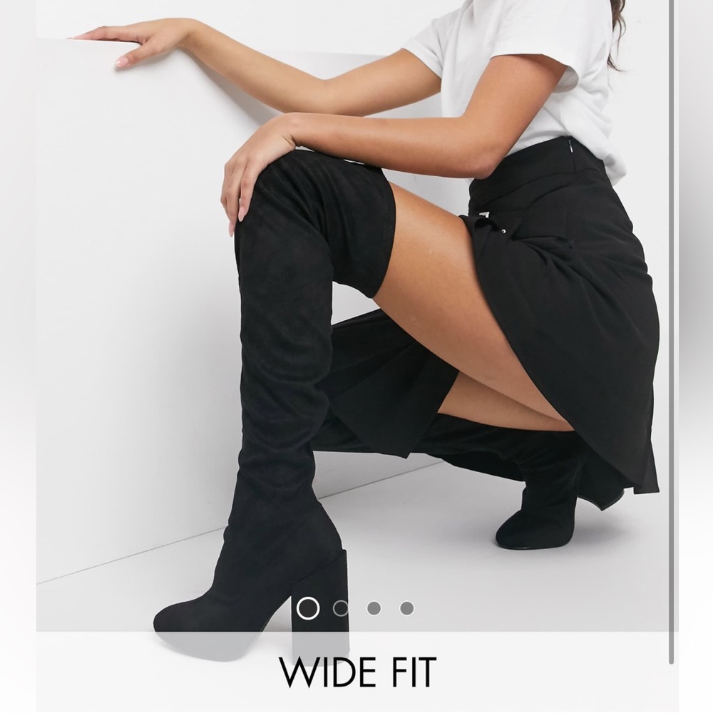 RAID wide fit Editta over the knee boots with block heel in black faux suede